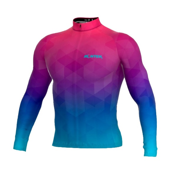 Camisa de Ciclismo RONTEK Classic Manga Longa Rosa e Azul PP